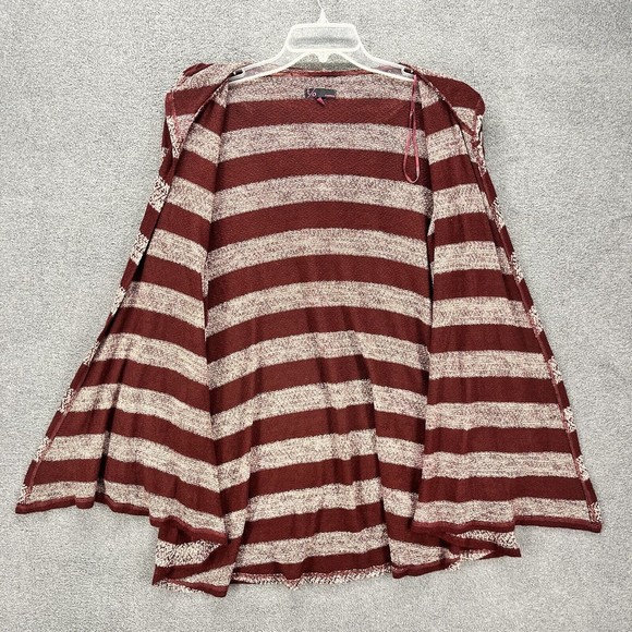T/O Sweaters Cardigan Womens Size M red wine Stripe Long Sleeve Hooded Stretch - Picture 3 of 11